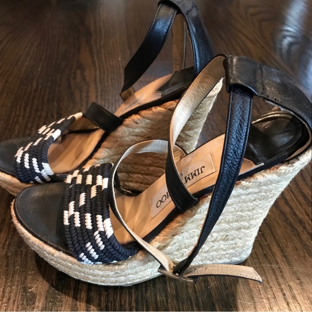 Jimmy Choo Black and White Wedge Sandals